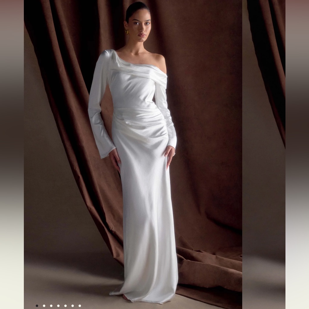 Meshki Iris Long Sleeve Satin Maxi Dress White Bridal Size Xs Engagement Wedding